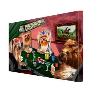  House of Yorkshire Terriers Dogs Playing Poker Canvas 16 x 