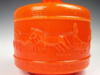 Large vintage Italian chariot racing orange glass vase  