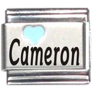  Cameron Light Blue Heart Laser Name Italian Charm Link 
