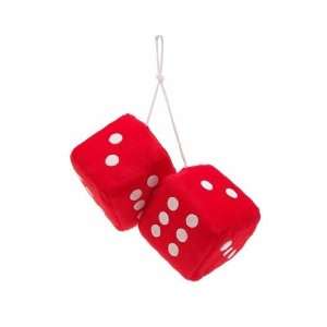 Vintage Parts 14555 3 Red Fuzzy Dice with White Dots   Pair