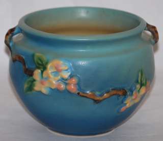 Roseville Pottery Apple Blossom Blue Jardiniere 300 4  