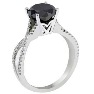 04 Carat Black Diamond Engagement Ring Vintage Style 18K White Gold 