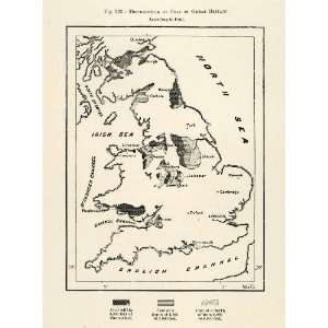1882 Relief Line block Map Britain England Coal Map Distribution Sea 