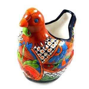 Mexican Talavera Hen Planter   8 Inches Tall