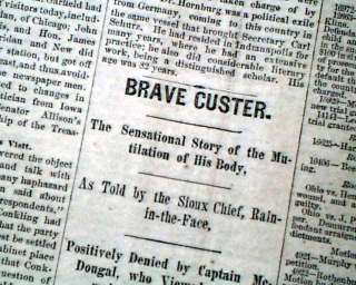   MASSACRE Indian Eyewitness Account 1881 Old Newspaper Little Big Horn