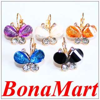   shinny Crystal Butterfly Rhinestone hoop stud earrings for girl AAA