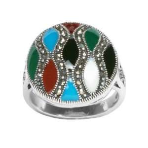   Marcasite with Multi Colored Epoxy Geometric Shape Ring, Size 7