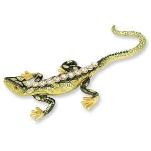  Green Enameled & Crystal Gecko Trinket Box Jewelry