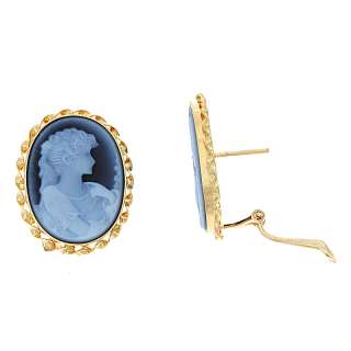 14KT YELLOW GOLD   BLUE AGATE LADY VICTORIAN EARRINGS  