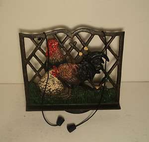 Adjustable Rooster Cast Iron Cookbook Holder with weighted page 