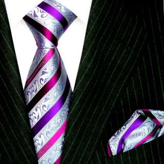 8443302 LORENZO CANA Luxury Neck Tie and Hanky Set pure silk purple 