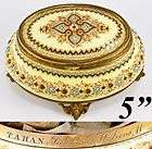 Antique French TAHAN Signed Kiln fired Enamel Large Oval Jewelry Box 