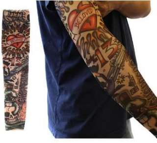 2PC Stretch Tattoo Sleeves Cool Snake Heart Skull Art Temporary  
