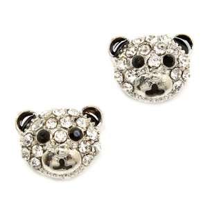   The Cutest Crystal Silvertone Teddy Bear Stud Earrings Ever Jewelry