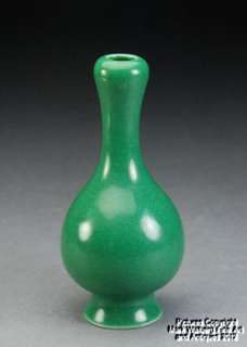 Chinese Porcelain Miniature Vase, Monochrome Green Crackle Glaze 