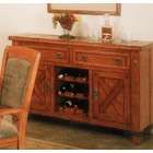 Alpine Furniture Buffet with Wine Rack and Slate Inlay in Warm Oak 