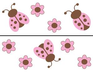 LADYBUGS PINK BROWN NURSERY WALL BORDER STICKERS DECALS  