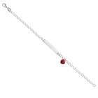   Sterling Silver Rhodium Plated 6 Inch Baby ID With Red Heart Bracelet