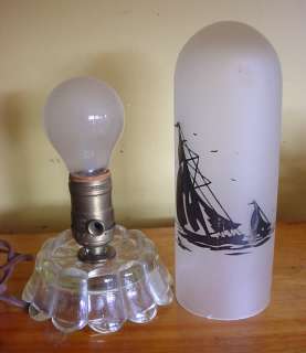 Vintage Glass Silhouette Tube Globe SHADE Boat LAMP  