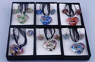 W14537 6Boxes Heart Murano Glass Pendant Necklace Sets  