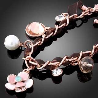 ARINNA Crystal pearl petal stone linked chain Bracelet  