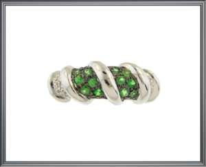 Ladies 14K Solid White Gold Green Garnet & Diamond Ring  