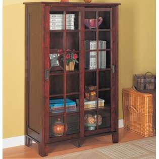 Coaster Mahogany finish wood glass door cabinet bookshelf 