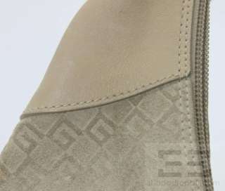 Gucci Beige Suede & Leather Trim Monogram Embossed Hobo Bag  