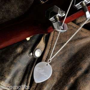 Sterling Silver Guitar Pick Pendant Necklace Engraved  