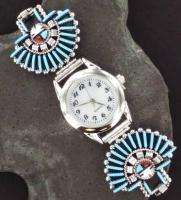 Zuni Sterling Silver Needlpoint Turquoise Sunface Watch  