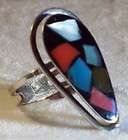   Art Deco Styled STERLING SILVER RING Inlaid Stone Size 8 Adjustable