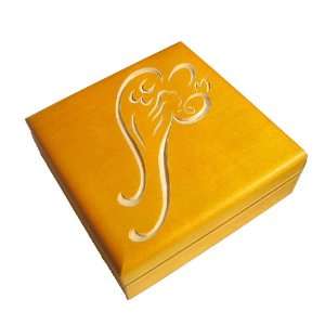Wooden Box, 5241, Traditional Polish Handcraft, Hinged, Yellow with 