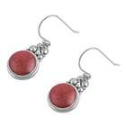    Stone Silver Earrings with Stone   Coral, Garnet   Height 21 mm