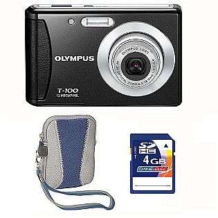 T100 Black 12MP Digital Camera, 4GB SD card & Blue Carry Case  Olympus 