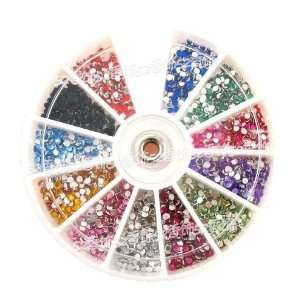  1200 x 3mm Nail Art Rhinestones Glitters Wheel 12 Colors 