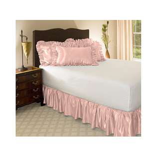 Pink Satin Ruffled Bed Skirt   21 Drop  Harmony Lane Bed & Bath 