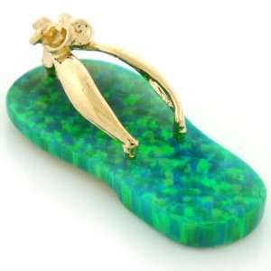    14K Gold Lime Green Opal Flip Flop Sandal Shoe Pendant Jewelry