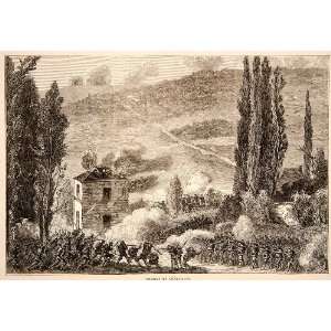  1874 Wood Engraving Combat Chatioon Landscape Army 