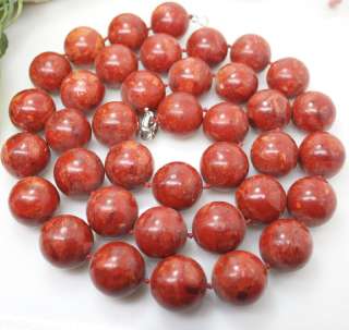 38 long necklace man made red coral gemstone big round beads 22mm 
