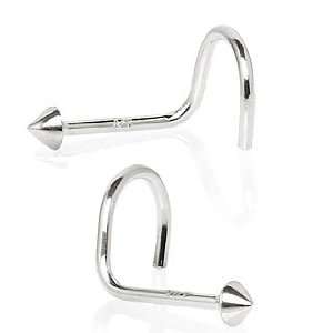  14Kt White Gold Screw Nose Ring with a Spike   20g (0.8mm 