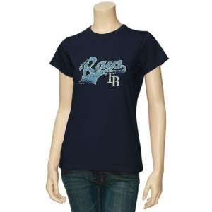   Navy Blue Distressed Arched Logo T shirt (Large)