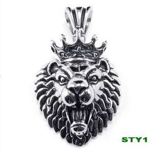 stainless steel 3D Crown Lion pendant necklace Men 316L  
