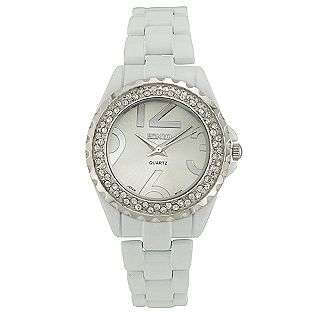 Ladies Watch with Oversized Number Dial and White Expansion Band 