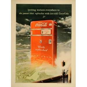 1949 Ad Coca Cola COKE Cooler Machine Work Refreshed   Original Print 