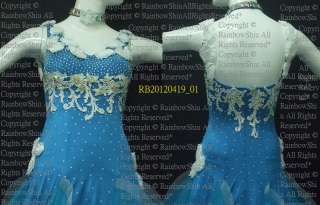 Crystal Blue Lycra Ballroom Waltz Tango dance dress  