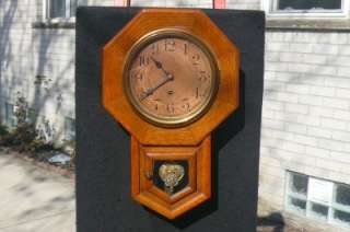   Oak Office Wall Regulator Clock Original Finish Dial Pendulum  