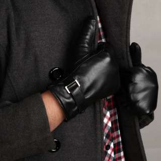   Mens GENUINE LAMBSKIN KID Leather winter warm fingerless gloves