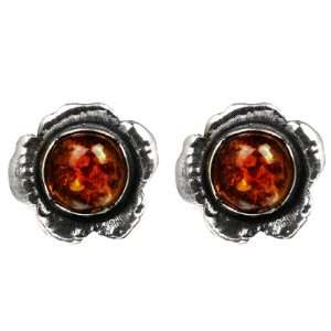 Cherry Amber Sterling Silver Flower Clip on Earrings Cabochon Size 