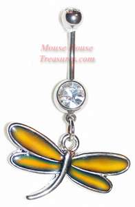 CUSTOM MOOD DRAGONFLY DANGLE BELLY RING CHANGES COLOR  