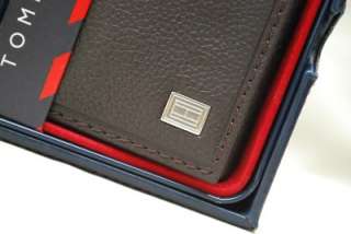 TOMMY HILFIGER MENS BROWN LEATHER TRIFOLD & VALET ID WALLET  